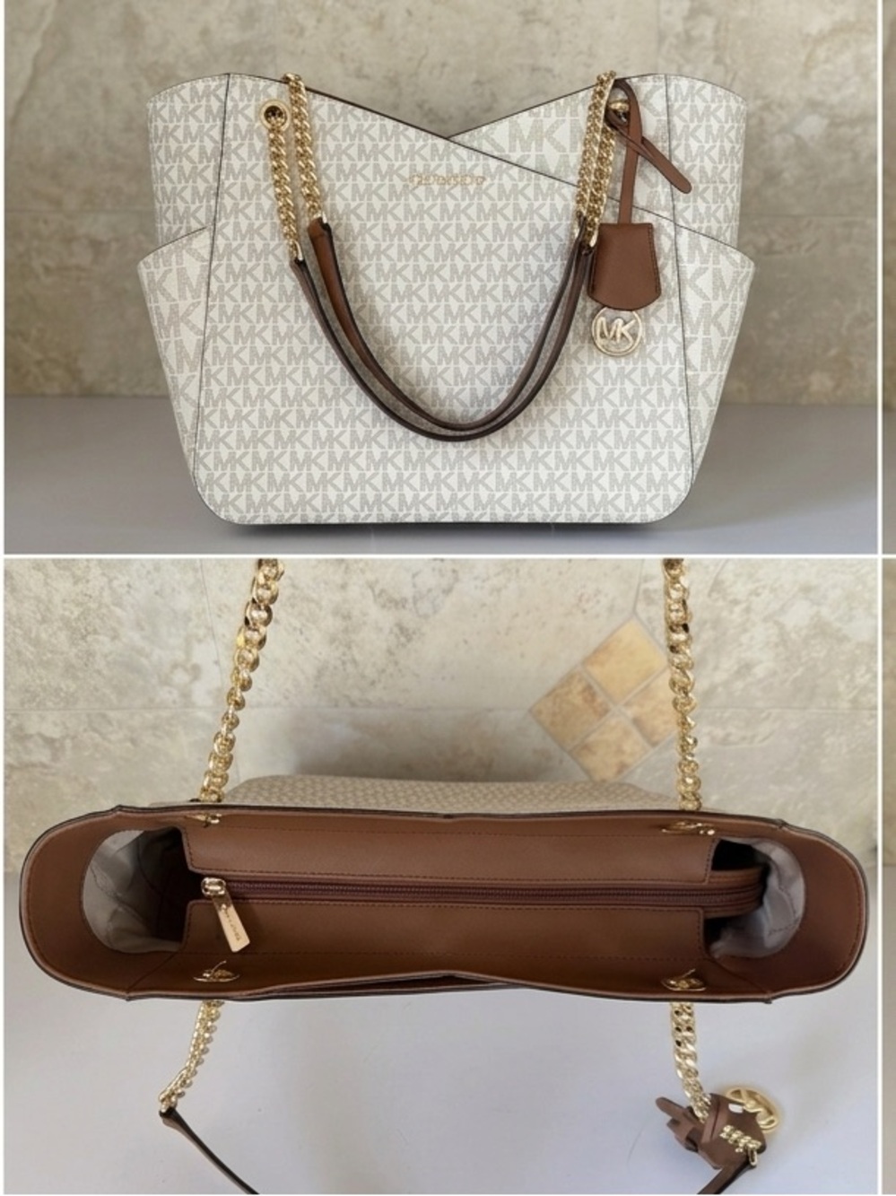 New Michael Kors Vanilla Logo Chain-Handle Tote - Picture 4 of 6